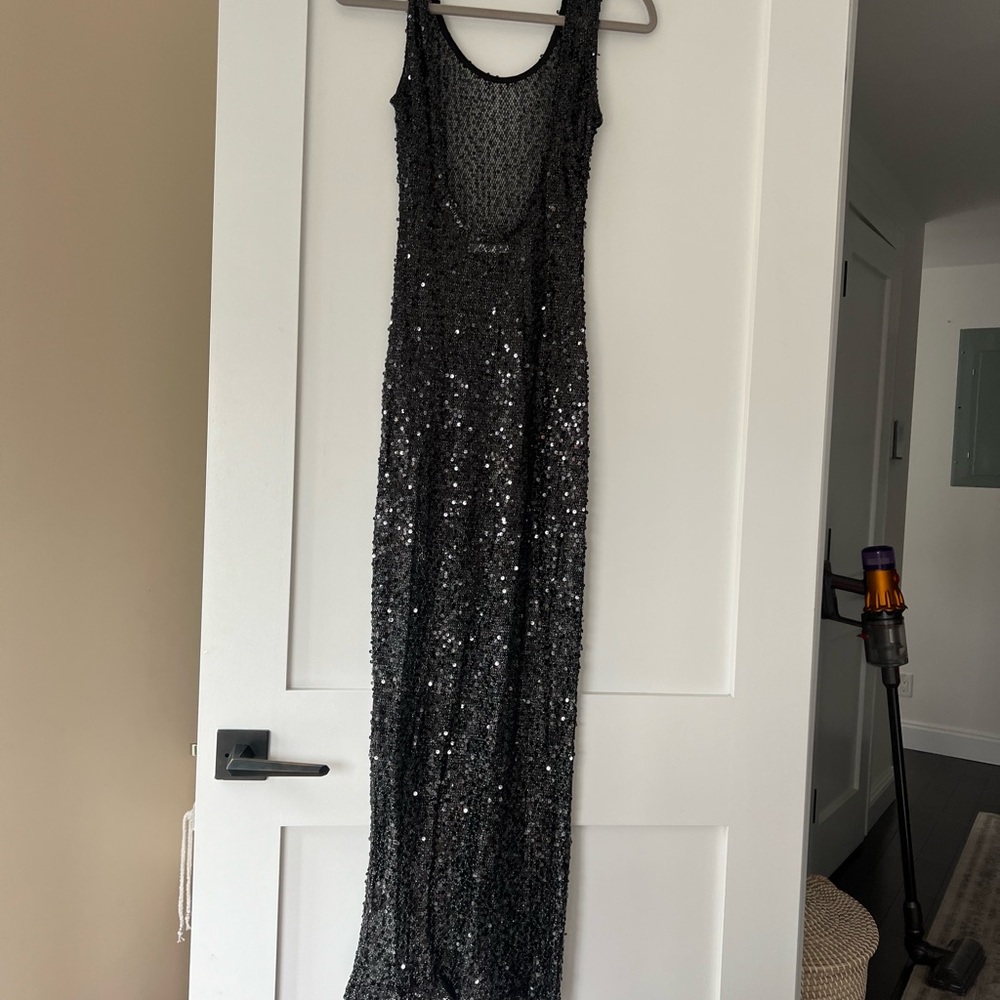 Peppermayo Black Sequin Mesh Dress